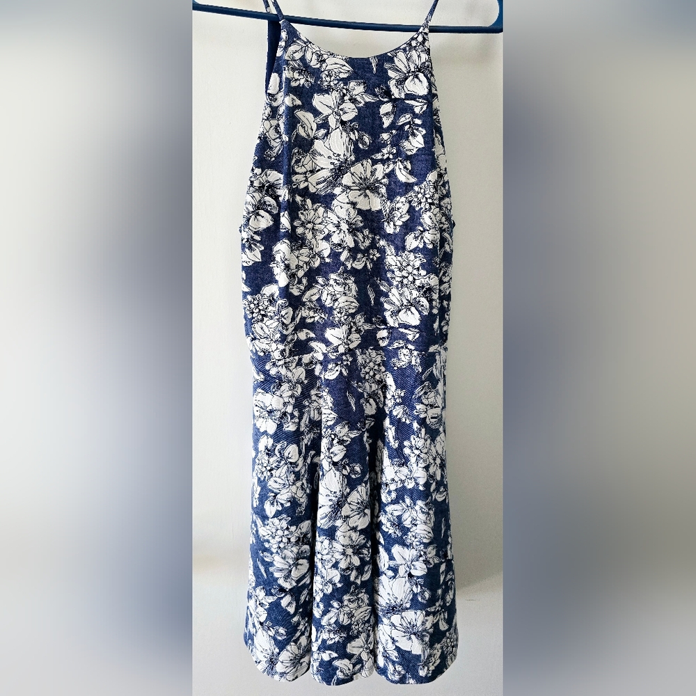 Fortune & Ivy | Blue & White Textured Floral Sundress